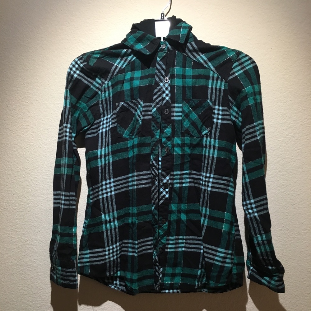 Girls button down plaid hoodie